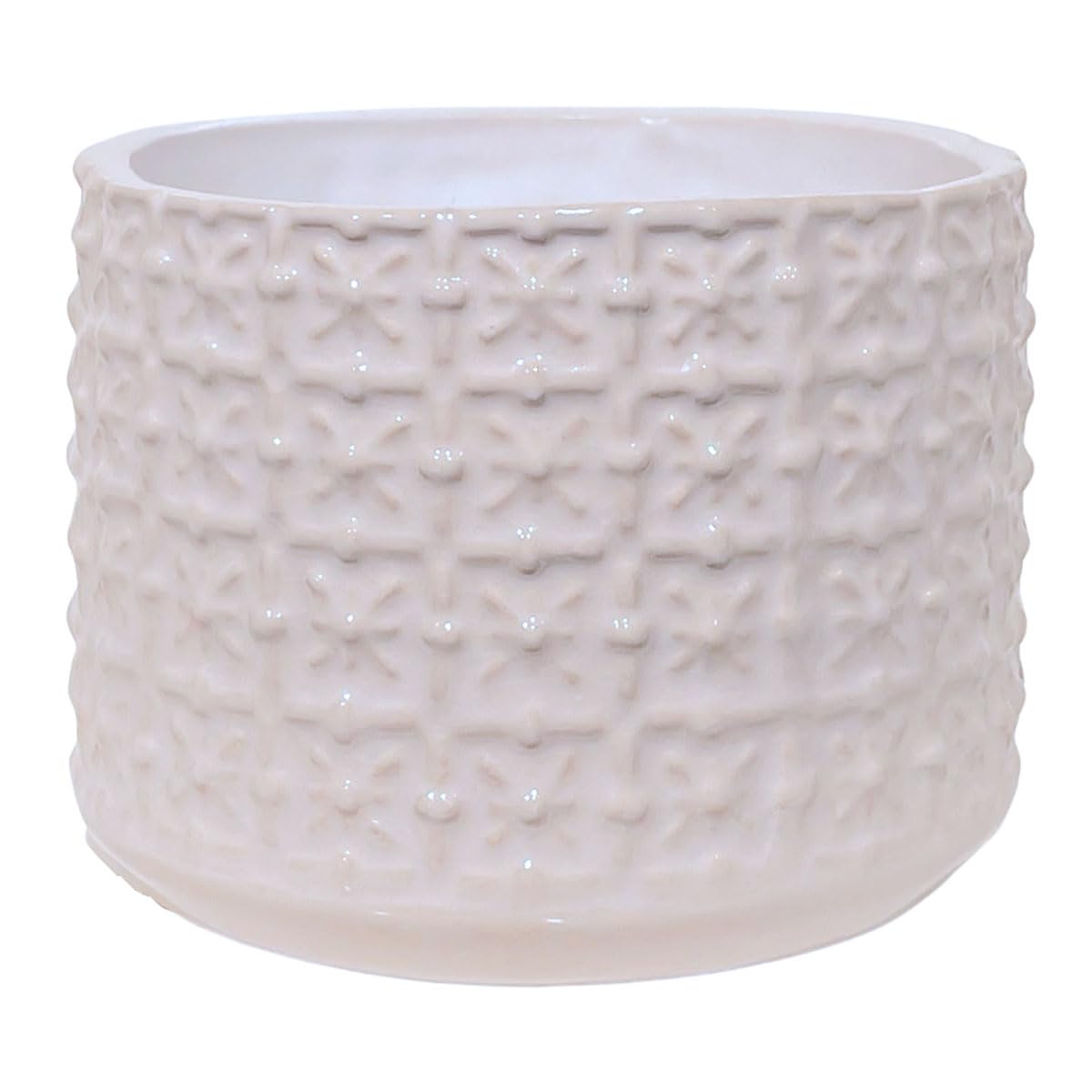 Nordring Ceramic Flower Pot Cross - colorful Planter, Pot for plants, sukkulents Size S (10 cm ø) Dia 4'', Stoneware, white
