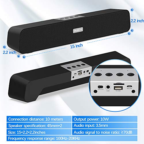 Computer Speakers, Bluetooth Speakers Computer Sound Bar, USB Powered Multifunctional Home Theater Desktop Soundbar Speaker with 10W Dual-Driver Stereo Sound, Rich Bass, 3 ft Bluetooth Range