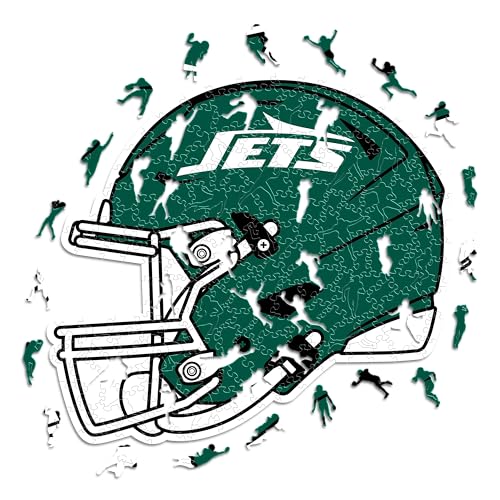 Iconic Puzzles - New York Jets Helmet, Wooden Puzzle officially licensed NFL, 100% sustainable, Gift for Adults and Children, size L, 500 Pcs