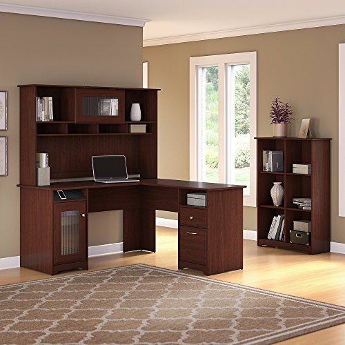 Bush Furniture Cabot L Shaped Desk with Hutch and 6 Cube Organizer in