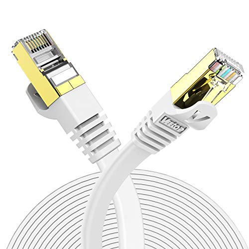 Veetop Lan Kabel Cat 7 Netzwerkkabel Ethernet Kabel Flach mit 10 Gigabit/s Übertragungsrate Internetkabel mit vergoldetem RJ45. 50m Weiß