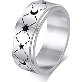 ANIEJUFI Stainless Steel Anxiety Ring 8MM Sun Moon Star Fidget Rings for Men Women Anxiety Stress Relief