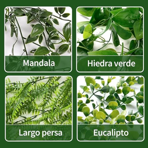 4 Piezas Plantas Colgantes Artificiales,Planta de Vid Adornos,Enredaderas Artificiales con Macetas,Hojas Falsas Decorativas,Decoración de Interior y Exterior,Para bodas,terrazas, casas,dormitorios