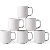 AmorArc 14oz Coffee Mugs Set of 6, Ceramic Coffee Mugs with Large Handle & Wavy Rim for Latte/Hot Cocoa/Tea, Stylish Coffee Cups for Men Women. Oven,Dishwasher&Microwave Safe, Matte White