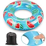 Inflatable Swim Ring Pool Float with integrated built-in Inflator Qoosea Toy PVC Inflatable Watermelon Simply press the pump inflator by the air-relief nozzle pool-party Water Fun(latest hottest)