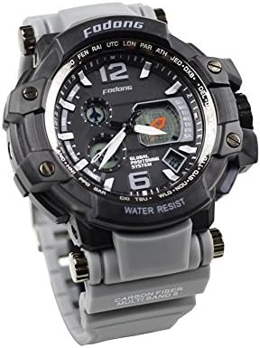FODONG Mens Fashion Sport Watch Double Display Water Resistant Quartz Movement Digital Watch with Adjustable Band Gray