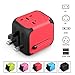 International Travel Adapter Charger - Worldwide AC Socket - 2.4A Dual USB Charging Ports for US, UK, EU, AU - Safety Fuse (RED)