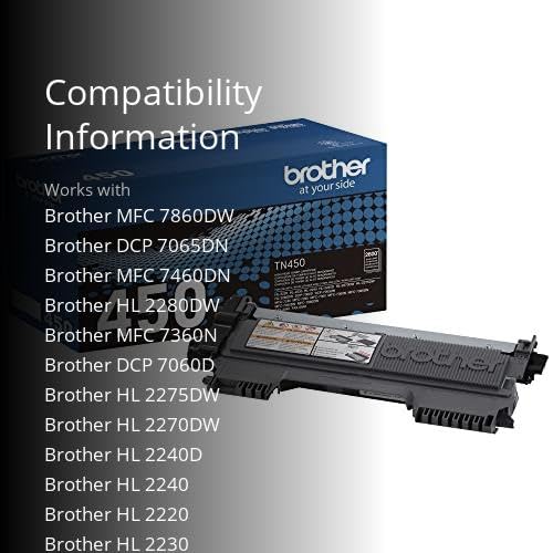 Brother Genuine High Yield Toner Cartridge, TN450, Replacement Black Toner, Page Yield Up To 2,600 Pages