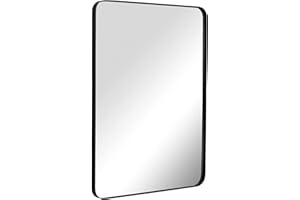 ANDY STAR Wall Mirror for Bathroom, Mirror for Wall with Black Metal Frame 22" X 30", Decorative Wall Mirrors for Living Room,Bedroom, Glass Panel Rounded Corner Hangs Horizontal Or Vertical