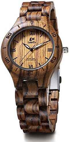 LeeEv EV1986D Womens Luxury Natural Zebra Sandal Wood Watch Quartz Light Weight Vintage Wooden Wrist Watch (EV1986D)