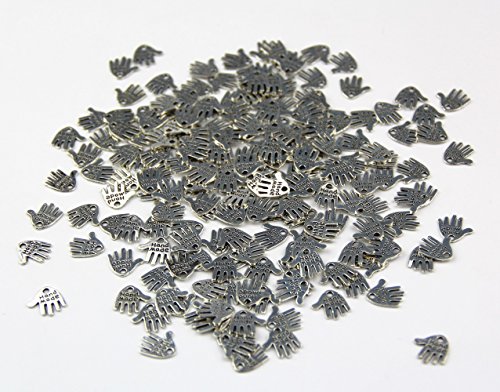 One Pack of 160 DIY Hand-Shaped "Hand Made" Carved Silver Tone For Charms,Pendants,Crafting,Sewing