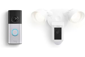 Ring Wired Doorbell Plus (Newest Model), Nickel Silver with Floodlight Cam Plus, White
