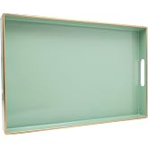 Spsyrine Green Decorative Serving Tray with Handles, Elegant Plastic Coffee Table Tray for Ottoman, Living Room, Home Decor 15.6" X 10.2"