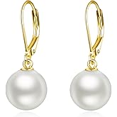 925 Sterling Silver Pearl Leverback Earrings Dangle Drop Jewelry Gifts for Women
