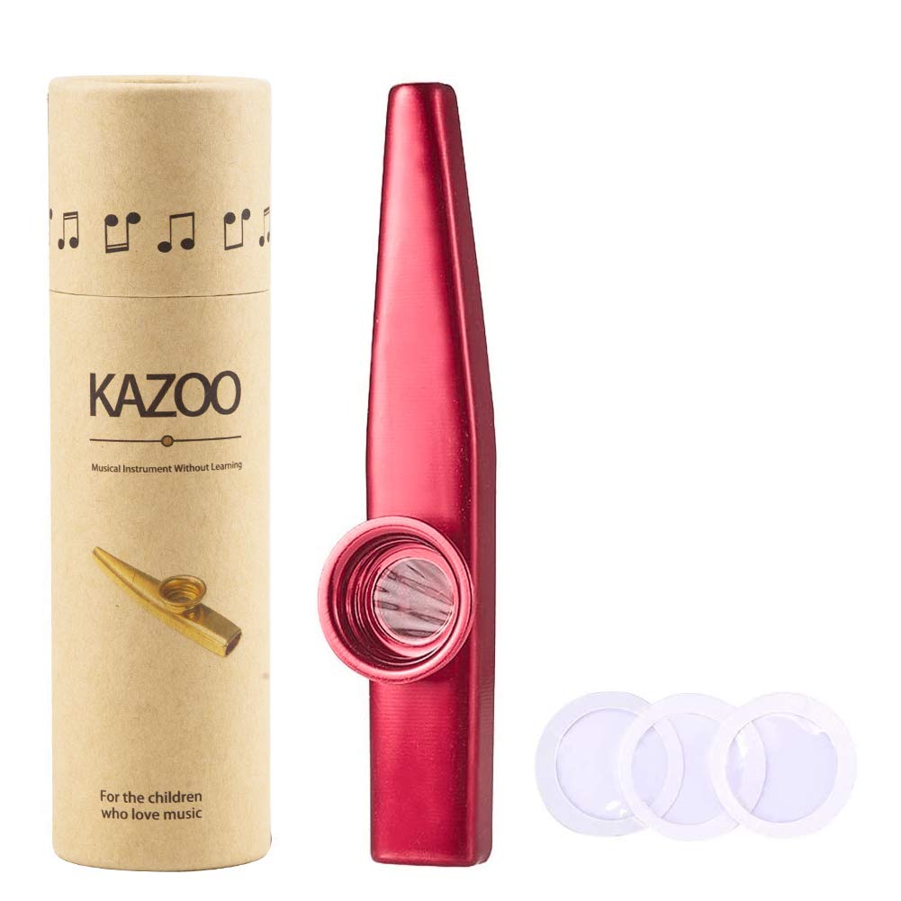 WANDIC Red Kazoo Musical Instruments Sets Aluminum Alloy Instrumental Accompaniment with 3 Pack Kazoo Membrane Reed