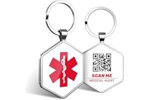 KEKHEALTH 2PCS QR Medical Alert ID Tag Life Alert Keychain Epipen Alert Pendant,Medical Alert ID for Women,QR Online Profile for Medical Conditions Emergency Contacts