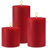 Red Unscented Pillar Candles 3-Pack &ndash; Dripless &amp; Smokeless, Long-Burning Thick Candles (2",3",4" Heights) for Weddings, Home Decor &amp; Serene Ambiance