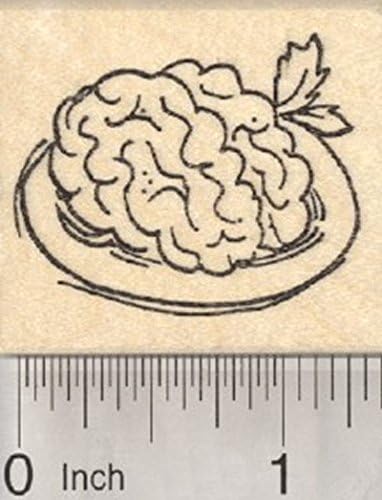 Brain Rubber Stamp, Zombie Theme, On a Plate With Parsley