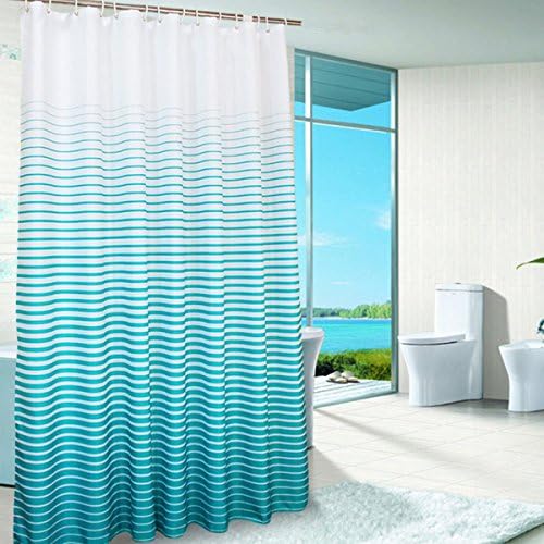 DeerReed Ombre Stripe Shower Curtain Blue Fabric Water Resistant and mildew free Bathroom Curtain (72 Inch By 72 Inch, Lake Blue)