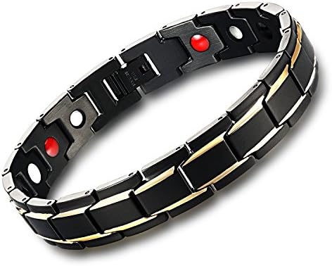 Elegant Mens Women Titanium Magnetic Therapy Bracelet Health Stainless Steel Bracelets for Pain Relief with Free Link Removal Tool - Black/Gold