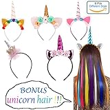 Unicorn Horn Headbands Hair Band with Flower Ears for Girls Birthday Cosplay Party Accessory, Random, 6 Pack