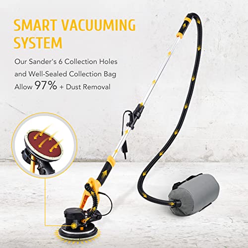 ZELCAN Drywall Sander with Vacuum Attachment, 6 Speed Electric Sander with Extendable Handle LED