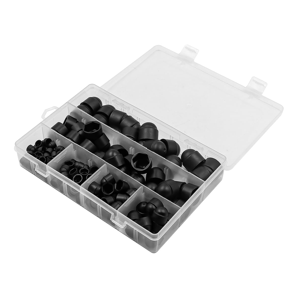 145 Pcs NUZAMAS Screws Bolt Covers Caps Plastic Dome Nut Kit M4 M5 M6 M8 M10 M12 Black Dome Bolt Nut Hexagon Protection Cap Cover with Storage Box Assortment