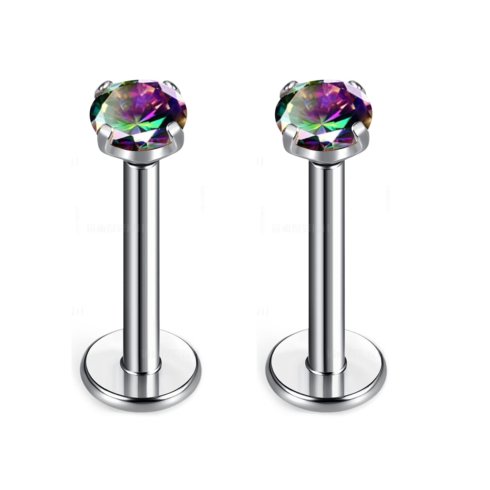Photo 1 of BelezaDosas G23 Titanium Labret Studs Threadless Push Back 16G Lip Tragus Helix Cartilage Earring Piercing Jewelry (1 pair Vitrail Medium)