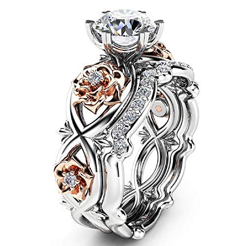  Orcbee  _New Women Silver Filed White Wedding Engagement Floral Ring Set (7)
