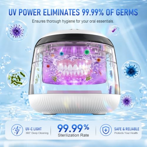 Limpiador Ultrasonidos Dental con Luz UV-C,Resistente al Agua,48kHz con Temporizador,4 Modos,200mL.Ideal para Prótesis Dentales,Alineadores,Protectores Bucales y Férulas Nocturnas.Blanco. | Resistente al Agua