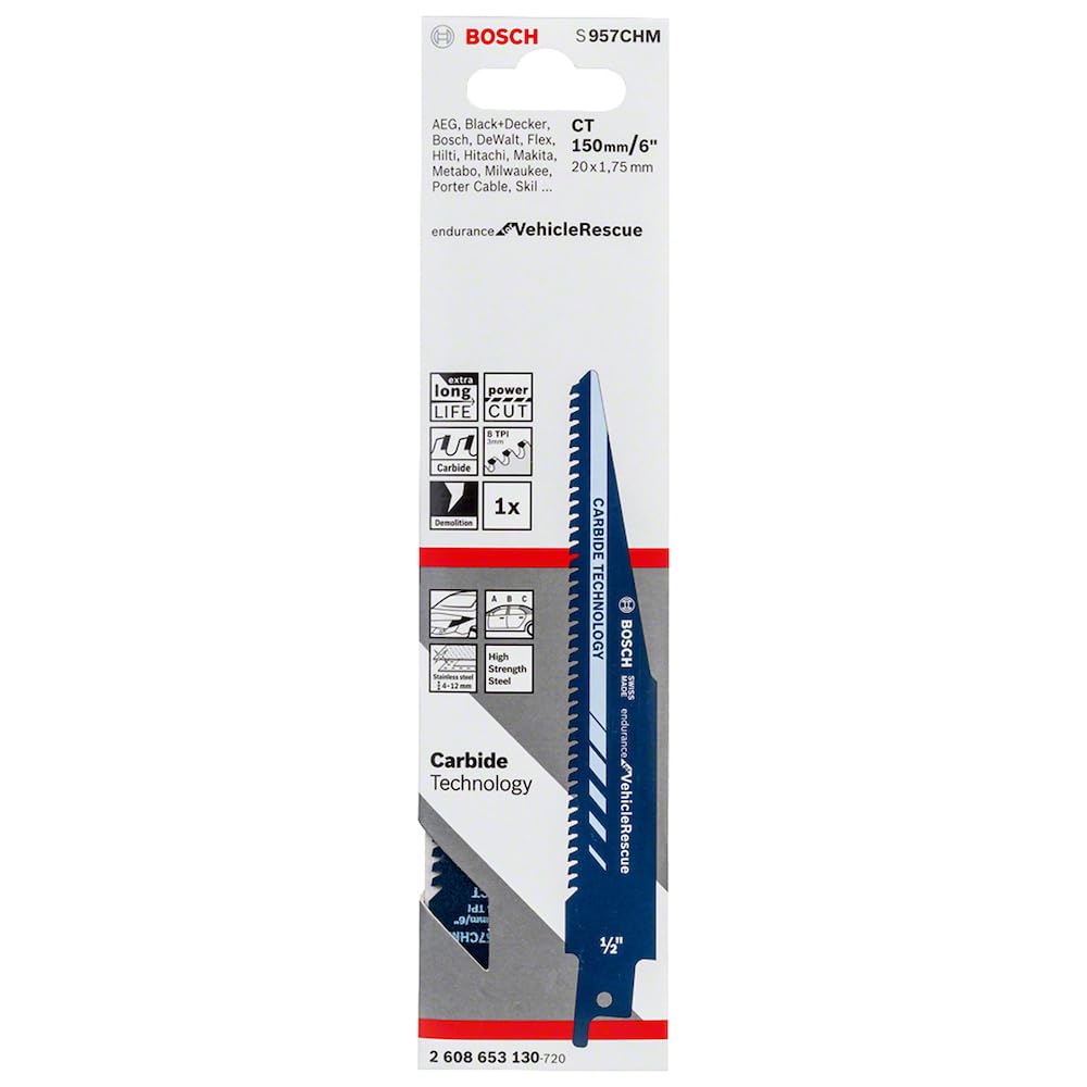 Bosch Professional Reciprocating Saw Blade S 957 CHM Endurance for VehicleRescue (for metal, 150 x 20 x 1.35 mm, accessories for reciprocating saws), black