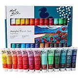 Mont Marte Acrylic Paint Set 24 Colours 36ml, Perfect for Canvas, Wood, Fabric, Leather, Cardboard, Paper, MDF and Crafts