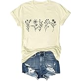 Women's Vintage Floral T Shirt Wildflower Graphic Loose Tees Short Sleeve Casual Tops