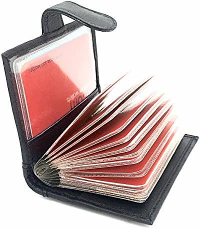 RFID BLOCKING SAFE SOFT BLACK LEATHER CREDIT CARD CASE WITH ID WINDOW (BLACK)