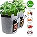 TQQFUN 2 Pack 7 Gallon Smart Potato Bags Velcro Window Vegetable Bags, Double Layer Premium Breathable Nonwoven Cloth for Potato/Aeration Fabric Pots with Handles（Gray）