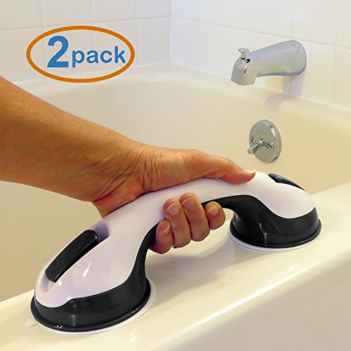 SUPOW Bathroom Grab Bar, Strong Suction Shower Handle & Bathroom Balance Bar Anti-slipping Suction Cup Support Assist Handle Grip Hand Rail Helping Tool Wall Mount for Elderly & Children (2 Pcs Black)