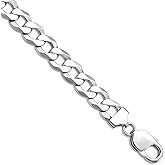JewelryWeb 925 Sterling Silver Rhodium Plated 9.75mm Flat Curb Chain Bracelet Link Bracelet for Women and Men