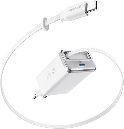Anker Nano USB C Ladegerät, 35W Max, kompaktes Netzteil, 2 Anschlüsse, Strapazierfähiges & integriertes Anker InstaCord-Kabel zum Ausziehen, Für iPhone 17/16/15 Serie, iPad, Pixel(Keine Powerbank)