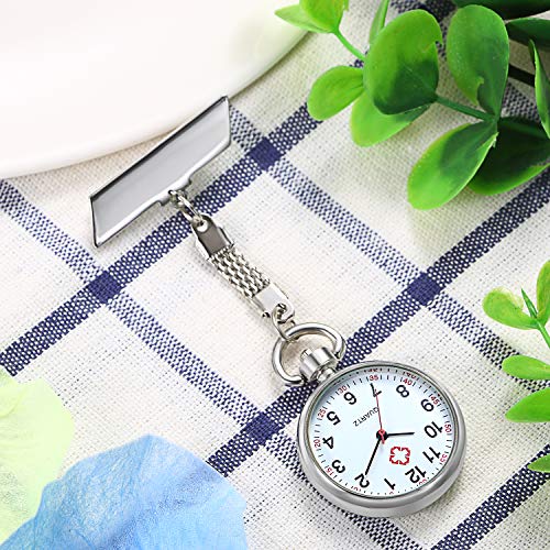 Women Nurses Watch Simple Classic Unisex Doctor Tunic Lapel Pin-on Brooch Quartz Fob Watch Large Arabic Numeral Mark with Metal Link - Thumbnail 3