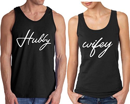 Hubby Wifey Tank tops for couple (Medium-Medium, Black)