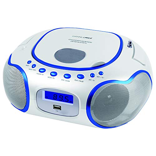 HANNLOMAX HX-309CD Portable CD/MP3 Boombox, AM/FM Radio, Bluetooth, USB Port for MP3 Playback, Aux-in, LCD Display, AC/DC Operated(White)
