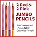 Faber-Castell Jumbo Graphite Pencil Back to School Set - 4 Jumbo Pencils (Pink/Orange) & Ladybug Pencil Sharpener, Multi