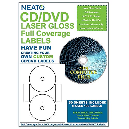 Neato CD/DVD Laser Gloss Full Coverage Labels - 50 Sheets ...