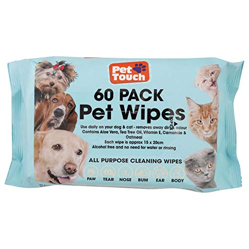 All Natural Pet Wipes - Deodorizing Hypoallergenic Wipes for Dogs & Cats (60 Count)