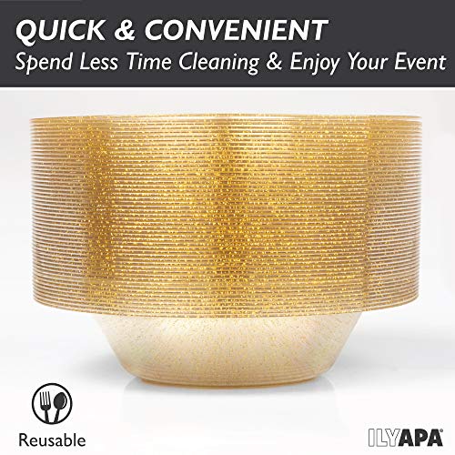 image for Ilyapa 12oz Plastic Bowls Set of 50 - Gold Glitter 12 oz Heavy Duty De