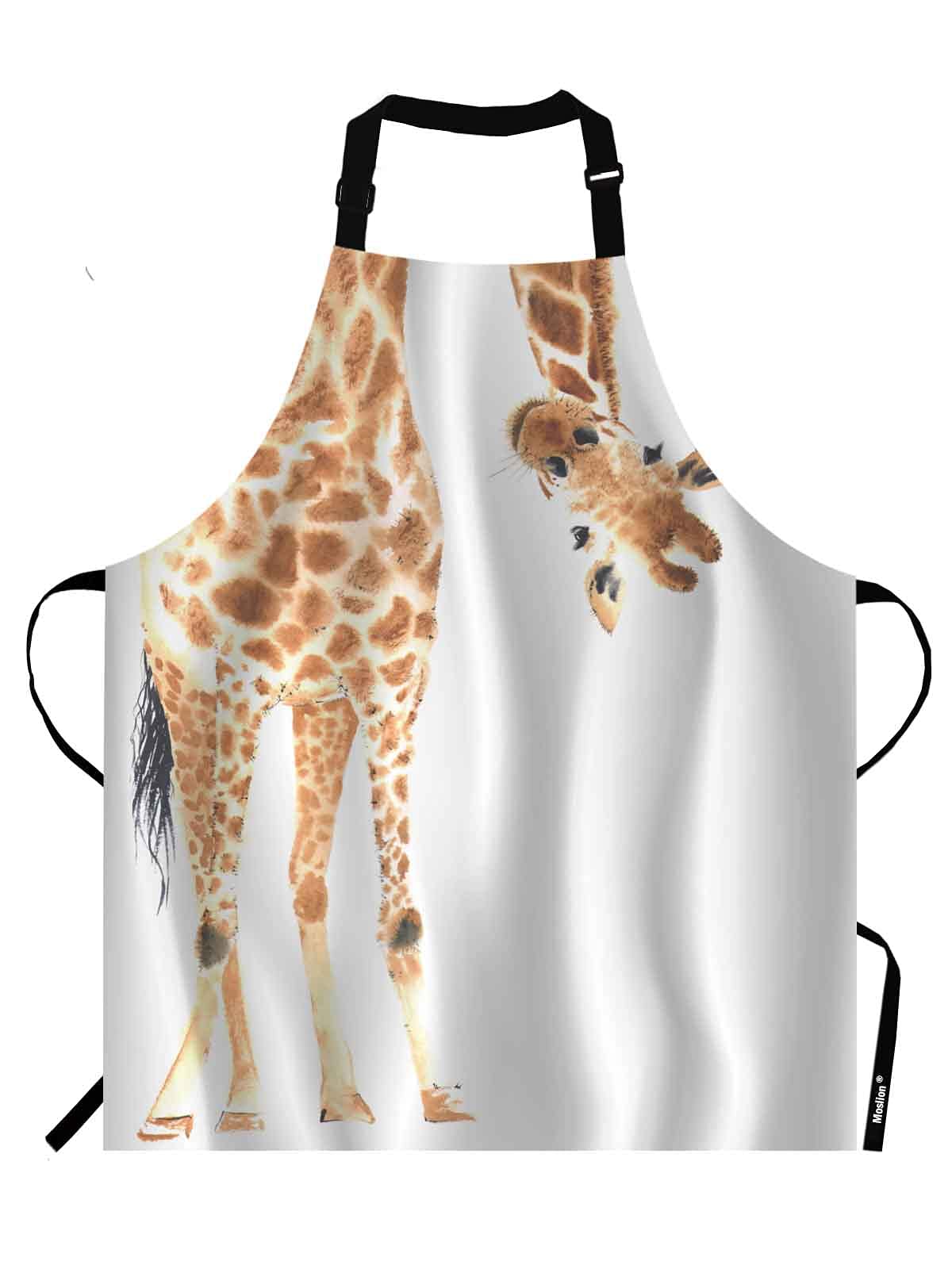 Moslion Funny Giraffe Apron,Wild Animal Watercolor Giraffe Brow White Apron,Adjustable Neck Bib for Men Women,Suitable for Kitchen Cooking Waitress Chef