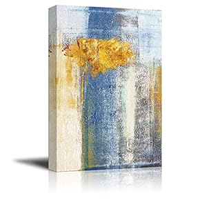 Canvas Wall Art - Abstract Painting with Grunge Golden and Blue Texture - Giclee Print Gallery Wrap Modern Home Art Ready to Hang - 12x18 inches