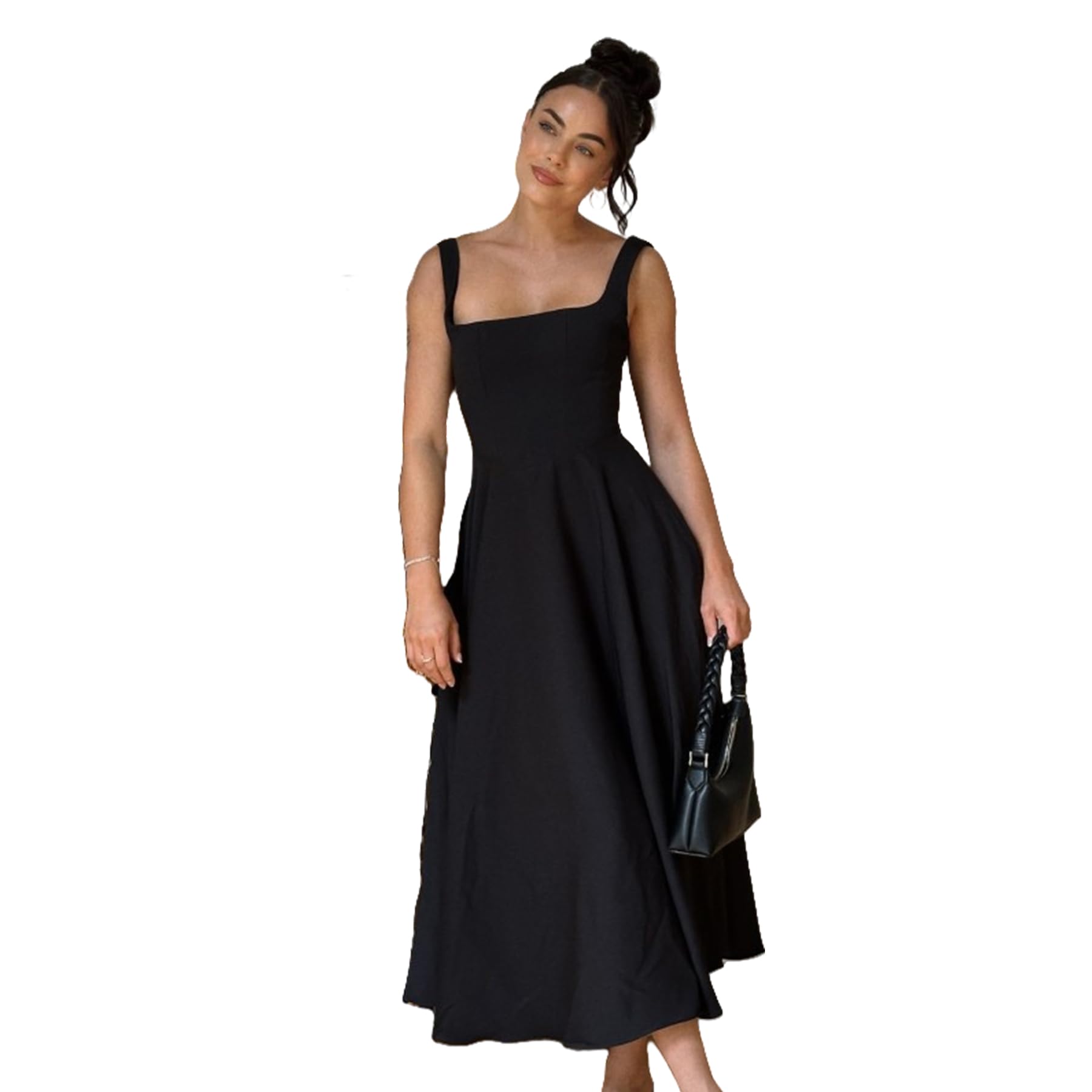 Photo 1 of (SMALL) (USED/FAIR) AMPOSSTO Women's Sexy Square Neck Sleeveless Flowy Swing Maxi Dress High Waisted A-Line Tank Dresses for Beach Party Cocktail Black