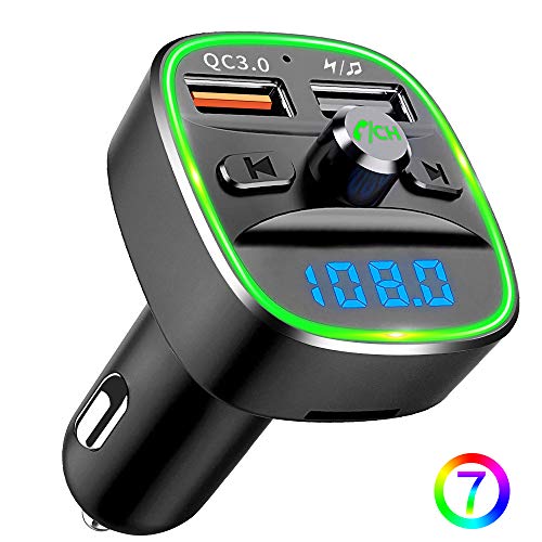 ZEXMTE Bluetooth FM Transmitter for Car QC 3.0 Wireless Bluetooth FM Audio Transmitter Adapter with Hands-Free Calling,Support USB Disk, Universal Bluetooth Transmitter Car kit