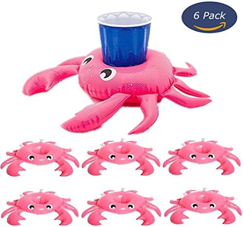 6 Packs Crab Inflatable Pool Drink Holders Premium Crab Cup Holder for Swimming Pool Party Coke Cup Holder for Beverage Cans Cups &amp; Bottles